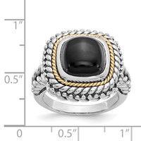 Shey Couture Sterling Silver Ring with 14K Accent Antiqued Cabochon Black Onyx view 4