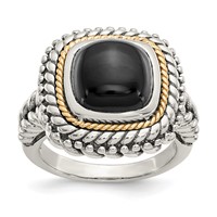 Shey Couture Sterling Silver Ring with 14K Accent Antiqued Cabochon Black Onyx view 1