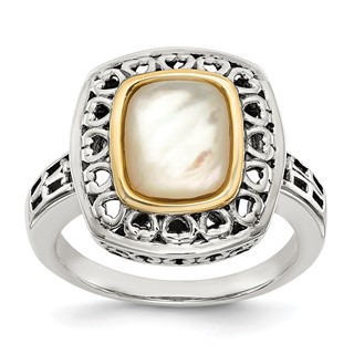 Shey Couture Sterling Silver with 14K Accent Antiqued Mother Of Pearl Ring