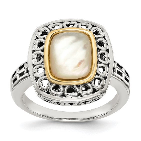 Shey Couture Sterling Silver with 14K Accent Antiqued Mother Of Pearl Ring