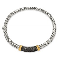 Shey Couture Sterling Silver Bracelet with 14K Accent Antiqued Black Diamond Hinged Bangle view 2