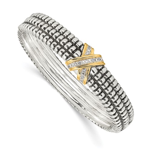 Shey Couture Sterling Silver Bracelet with 14K Accent Antiqued Diamond Hinged Bangle