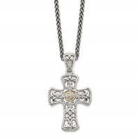 Shey Couture Sterling Silver Necklace with 14K Accent Diamond Cross, 18" view 1
