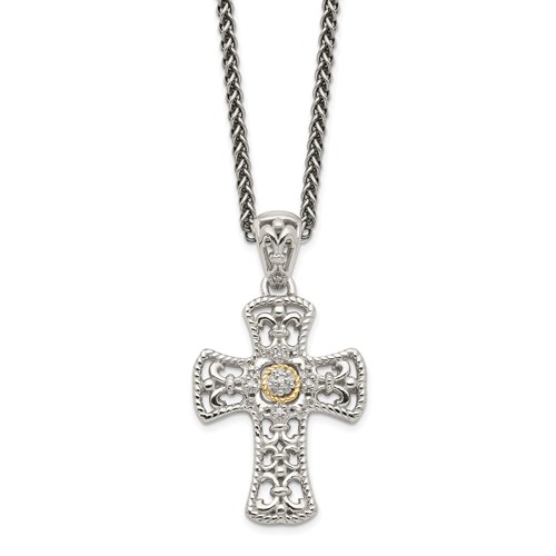 Shey Couture Sterling Silver Necklace with 14K Accent Diamond Cross, 18"