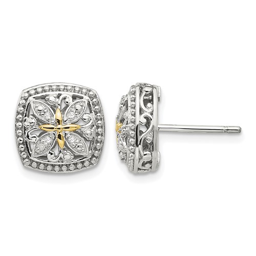 Shey Couture Sterling Silver Rhodium-plated Earrings with 14K Accent Diamond Vintage Post
