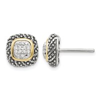 Shey Couture Sterling Silver Earrings with 14K Accent Antiqued Diamond Post view 1