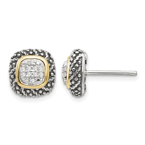 Shey Couture Sterling Silver Earrings with 14K Accent Antiqued Diamond Post
