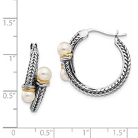 Shey Couture Sterling Silver Earrings with 14K Accent Antiqued 4mm Freshwater Cultured Pearl Hoop view 4