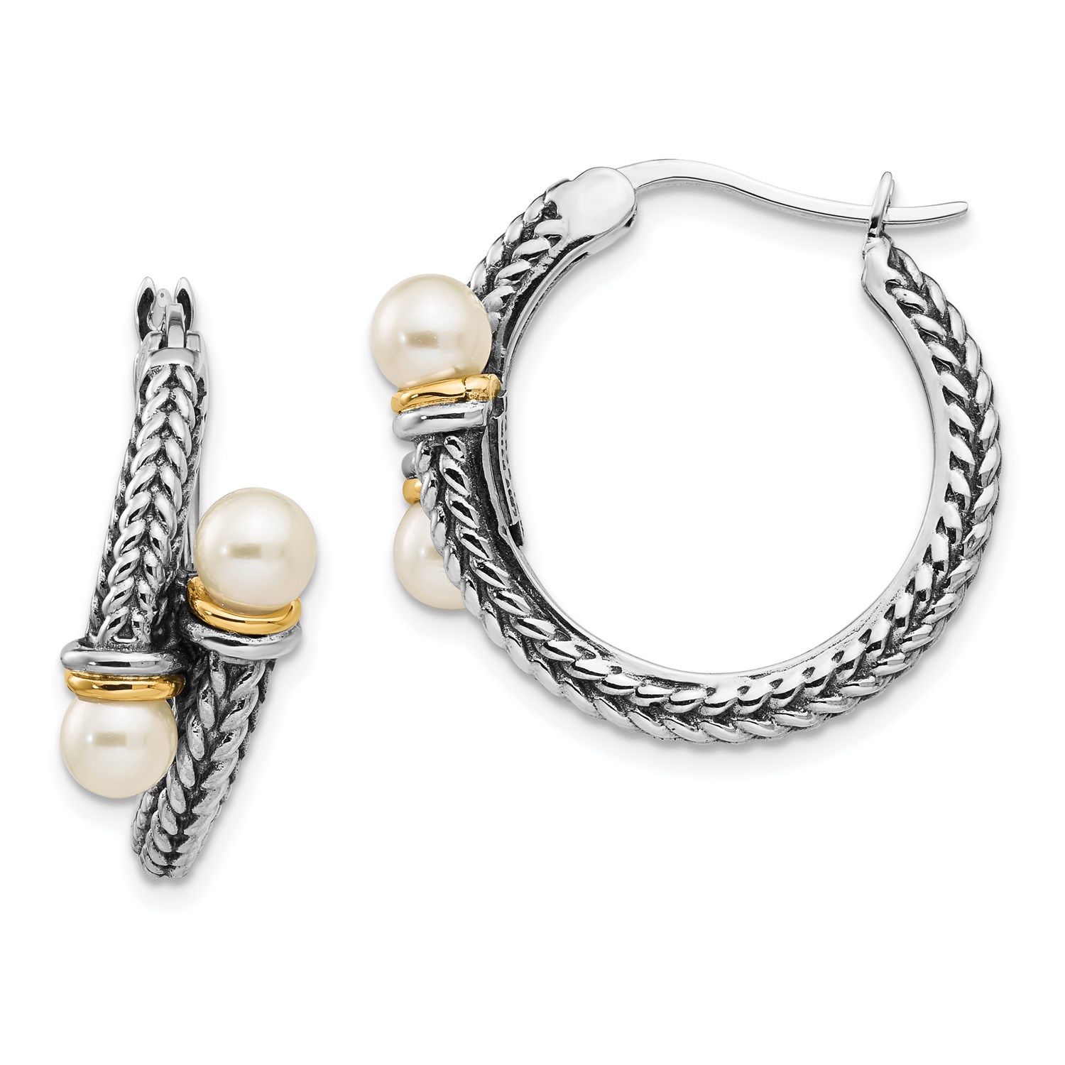 Sterling Silver W 14k Gold 4mm Freshwater Cultured Pearl Hoop Image Is Loading Sterling Silver W 14k Gold 4mm Freshwater Cultured