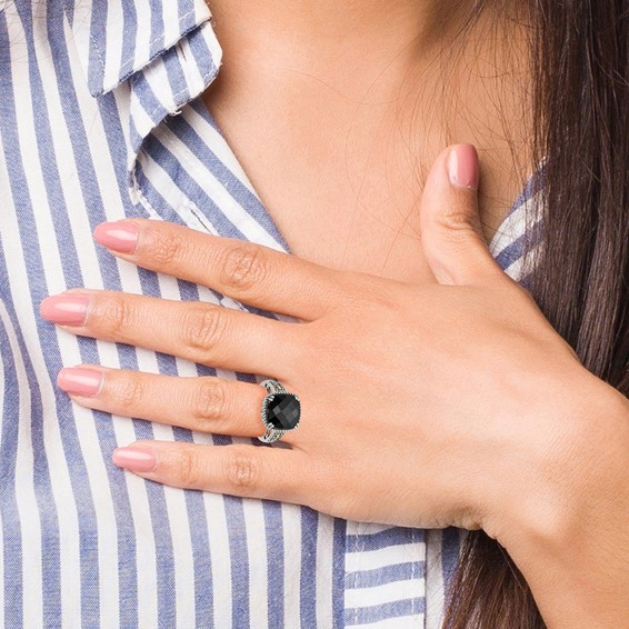 Sterling Silver w/14k Accent Antiqued Cushion Gemstone Rings