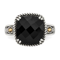 Shey Couture Sterling Silver Ring with 14K Accent Antiqued Checkerboard-cut Black Onyx view 5