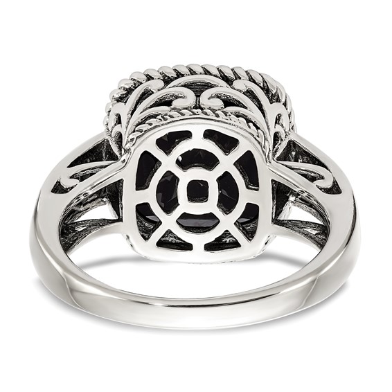 Sterling Silver w/14k Accent Antiqued Cushion Gemstone Rings