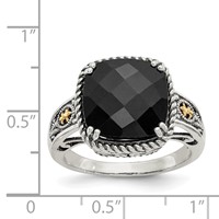 Shey Couture Sterling Silver Ring with 14K Accent Antiqued Checkerboard-cut Black Onyx view 4