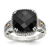 Shey Couture Sterling Silver Ring with 14K Accent Antiqued Checkerboard-cut Black Onyx view 1