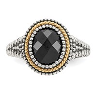 Shey Couture Sterling Silver Ring with 14K Accent Antiqued Checkerboard-cut Black Onyx view 5