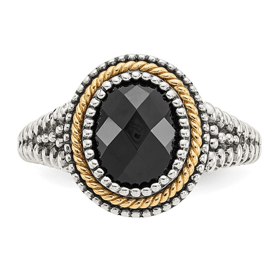 Shey Couture Sterling Silver with 14K Accent Antiqued Checkerboard-cut Black Onyx Ring