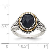 Shey Couture Sterling Silver Ring with 14K Accent Antiqued Checkerboard-cut Black Onyx view 4