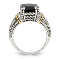 Shey Couture Sterling Silver Ring with 14K Accent Antiqued Black Onyx and White Diamond view 2