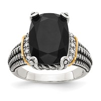 Shey Couture Sterling Silver Ring with 14K Accent Antiqued Black Onyx and White Diamond view 1