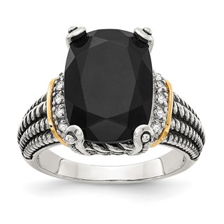Shey Couture Sterling Silver with 14K Accent Antiqued Black Onyx and White Diamond Ring