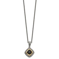 Shey Couture Sterling Silver Necklace with 14K Accent Antiqued Checkerboard-cut Black Onyx, 18" view 2