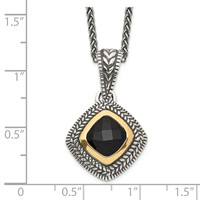 Shey Couture Sterling Silver Necklace with 14K Accent Antiqued Checkerboard-cut Black Onyx, 18" view 3