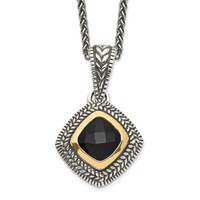 Shey Couture Sterling Silver Necklace with 14K Accent Antiqued Checkerboard-cut Black Onyx, 18" view 1