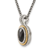 Shey Couture Sterling Silver Necklace with 14K Accent Antiqued Checkerboard-cut Black Onyx, 18" view 5