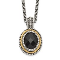 Shey Couture Sterling Silver Necklace with 14K Accent Antiqued Checkerboard-cut Black Onyx, 18" view 1