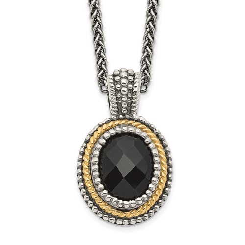 Shey Couture Sterling Silver Necklace with 14K Accent Antiqued Checkerboard-cut Black Onyx, 18"