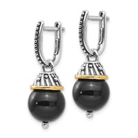 Shey Couture Sterling Silver Earrings with 14K Accent Antiqued Black Onyx Hinged Hoop Dangle view 2