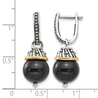 Shey Couture Sterling Silver Earrings with 14K Accent Antiqued Black Onyx Hinged Hoop Dangle view 4
