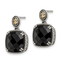Shey Couture Sterling Silver with 14K Accent Antiqued Checkerboard-cut Black Onyx Dangle Post Earrings view 2