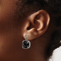 Shey Couture Sterling Silver with 14K Accent Antiqued Checkerboard-cut Black Onyx Dangle Post Earrings view 3