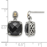 Shey Couture Sterling Silver with 14K Accent Antiqued Checkerboard-cut Black Onyx Dangle Post Earrings view 4