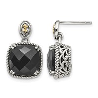 Shey Couture Sterling Silver with 14K Accent Antiqued Checkerboard-cut Black Onyx Dangle Post Earrings view 1