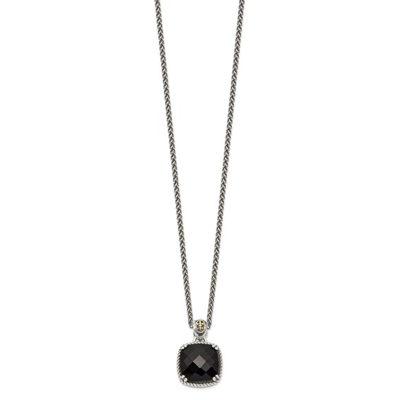 Shey Couture Sterling Silver with 14K Accent 18 Inch Antiqued Checkerboard-cut Black Onyx Necklace