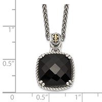 Shey Couture Sterling Silver Necklace with 14K Accent Antiqued Checkerboard-cut Black Onyx, 18" view 3