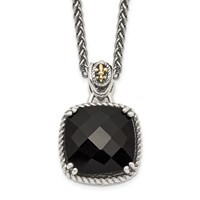 Shey Couture Sterling Silver Necklace with 14K Accent Antiqued Checkerboard-cut Black Onyx, 18" view 1