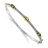 Shey Couture Sterling Silver Bangle with 14K Accent Antiqued Oval Peridot Hinged view 1
