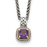 Shey Couture Sterling Silver Necklace with 14K Accent Antiqued Cushion Amethyst, 18" view 1
