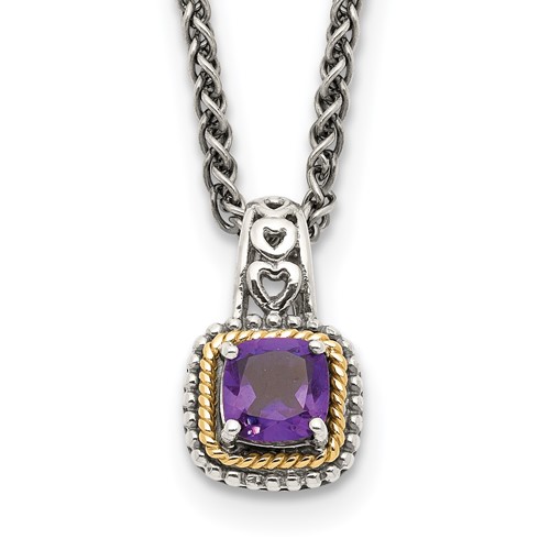 Shey Couture Sterling Silver Necklace with 14K Accent Antiqued Cushion Amethyst, 18"