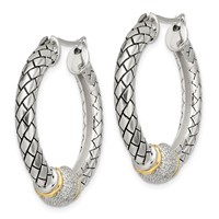 Shey Couture Sterling Silver Earrings with 14K Accent Antiqued Diamond Hoop view 2