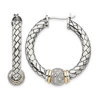 Shey Couture Sterling Silver Earrings with 14K Accent Antiqued Diamond Hoop view 1