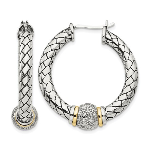 Shey Couture Sterling Silver Earrings with 14K Accent Antiqued Diamond Hoop