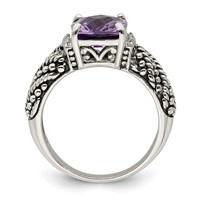 Shey Couture Sterling Silver Ring with 14K Accent Antiqued Diamond and Cushion Amethyst view 2