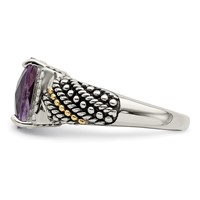 Shey Couture Sterling Silver Ring with 14K Accent Antiqued Diamond and Cushion Amethyst view 3