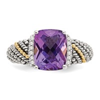 Shey Couture Sterling Silver Ring with 14K Accent Antiqued Diamond and Cushion Amethyst view 5