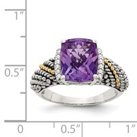 Shey Couture Sterling Silver Ring with 14K Accent Antiqued Diamond and Cushion Amethyst view 4