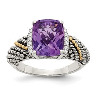 Shey Couture Sterling Silver Ring with 14K Accent Antiqued Diamond and Cushion Amethyst view 1